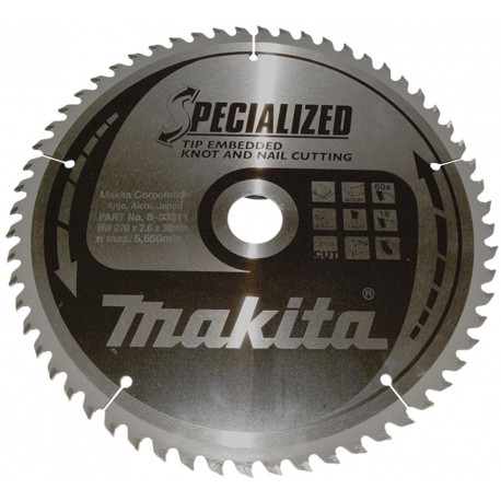 MAKITA B-33211 kotouč pilový dřevo SPECIALIZED se zapuštěnými zuby 270x2.6x30mm 60Z , old B-09531