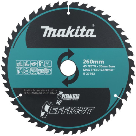 MAKITA E-27763 kotouč pilový dřevo Efficut 260x2.15x30mm 45Z , oldB-64630