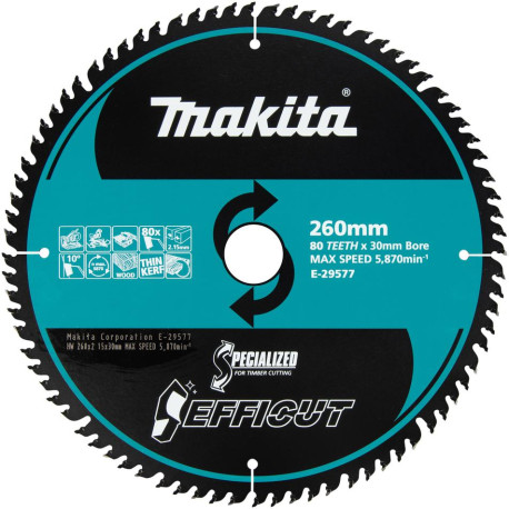 MAKITA E-29577 kotouč pilový dřevo Efficut 260x2.15x30mm 80Z , oldB-67290