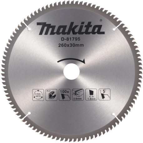 MAKITA D-81795 kotouč pilový TCT hliník 260x30mm 100Z
