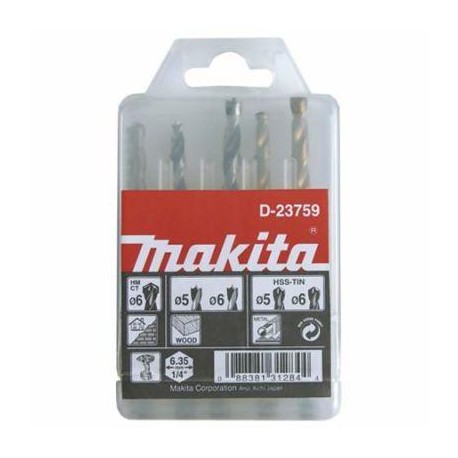 MAKITA D-23759 sada vrtáků do kovu/dřeva/zdiva 5,6/5,6/6mm, stopka HEX 1/4", 5ks